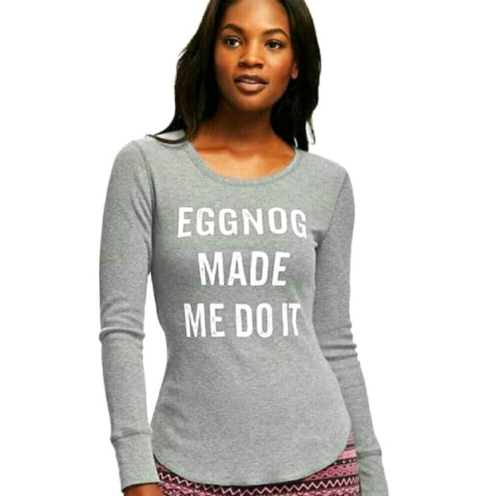 Old Navy Eggnog Christmas Thermal Waffle Knit Top
